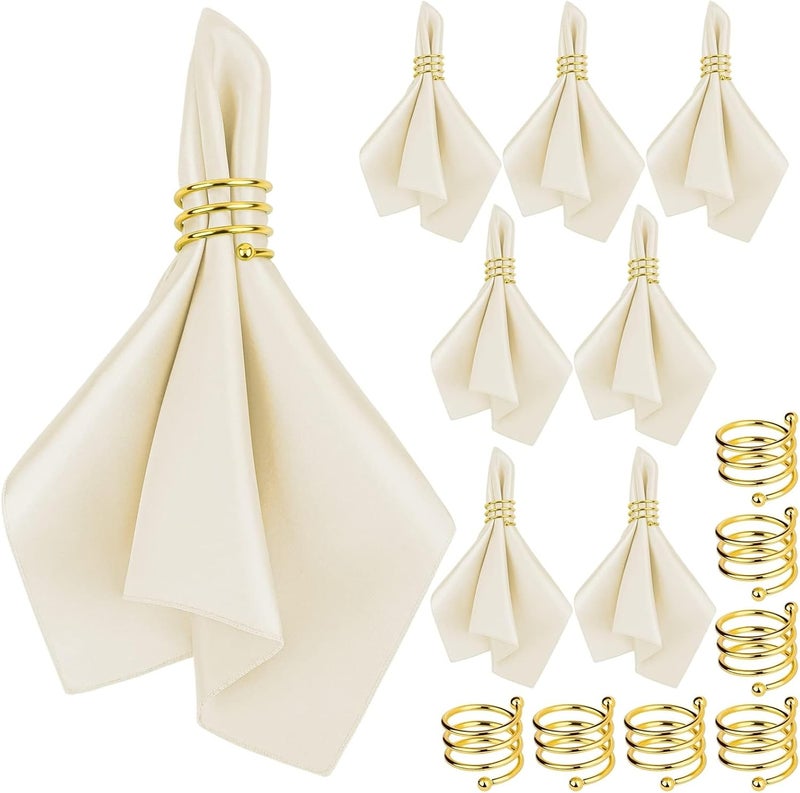 MCEAST Satin Cloth Napkins and Napkin Rings Set of 8, Smooth Fabric Table Napkins and Napkin Holder for Wedding, Birthday Dinner Party, Family Gatherings, Table Decor (Ivory, 17 x 17 Inches) - Image 1