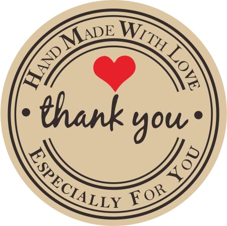 HYBSK Kraft Thank You Hand Made with Love with Red Heart Stickers 1.5" Inch Round Total 500 Adhesive Labels Per Roll (Kraft) - Image 4