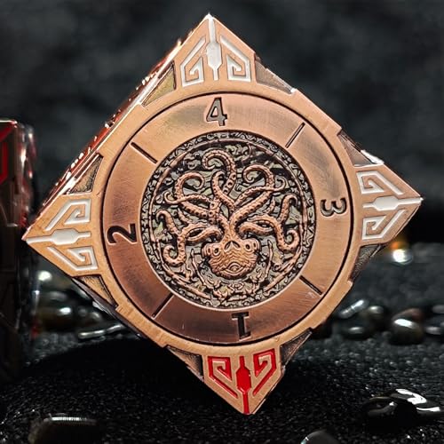 FLUEFOWL DND Spinner Dice Metal Dice Set with 3D Relief for DND Gifts Polyhedral Roleplaying Game Dice Fantasy DD Tabletop RPG Accessories for DM Player Red Copper - Image 5