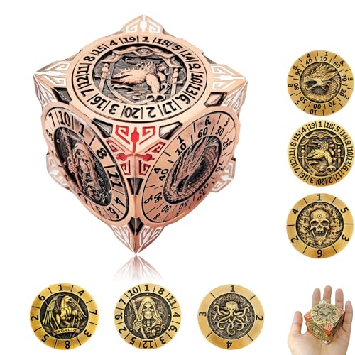 FLUEFOWL DND Spinner Dice Metal Dice Set with 3D Relief for DND Gifts Polyhedral Roleplaying Game Dice Fantasy DD Tabletop RPG Accessories for DM Player Red Copper - Image 1