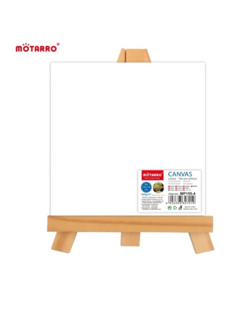 MOTARRO Mini Art Painting Craft Drawing Kids Easel 15X15CM With Stand  White Cotton Artist Canvas Boards for Painting Acrylic Pouring Oil Paint Dry & Wet Art Media  - Image 1