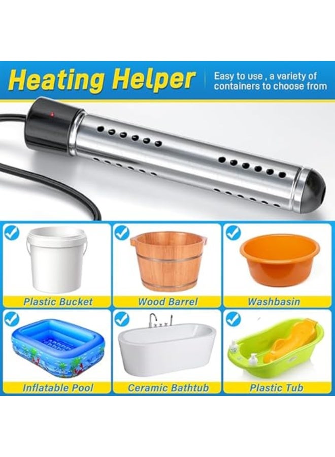 Immersion Water Heater,1500W Portable Electric Water Heater with Stainless Steel Guard,Timeable and automatic power-off function for Camping Inflatable Pool Bathtub Water Bucket Heater,Instant - Image 2