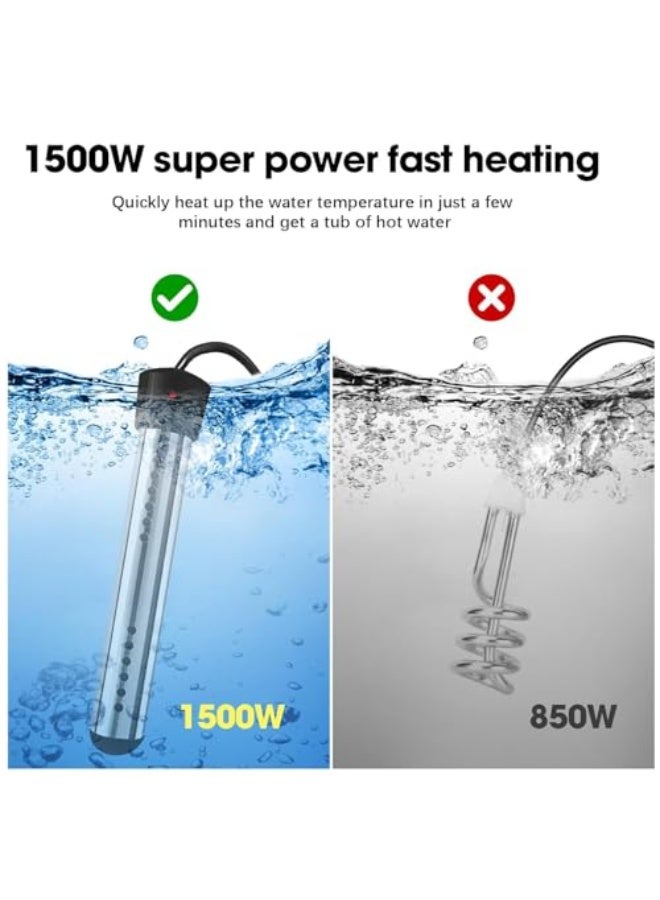 Immersion Water Heater,1500W Portable Electric Water Heater with Stainless Steel Guard,Timeable and automatic power-off function for Camping Inflatable Pool Bathtub Water Bucket Heater,Instant - Image 4
