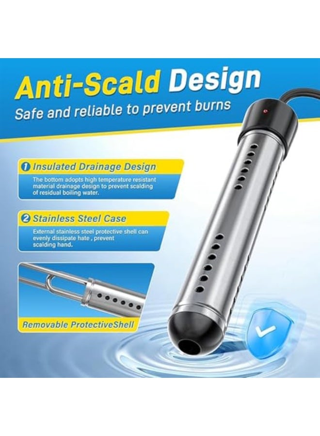 Immersion Water Heater,1500W Portable Electric Water Heater with Stainless Steel Guard,Timeable and automatic power-off function for Camping Inflatable Pool Bathtub Water Bucket Heater,Instant - Image 3