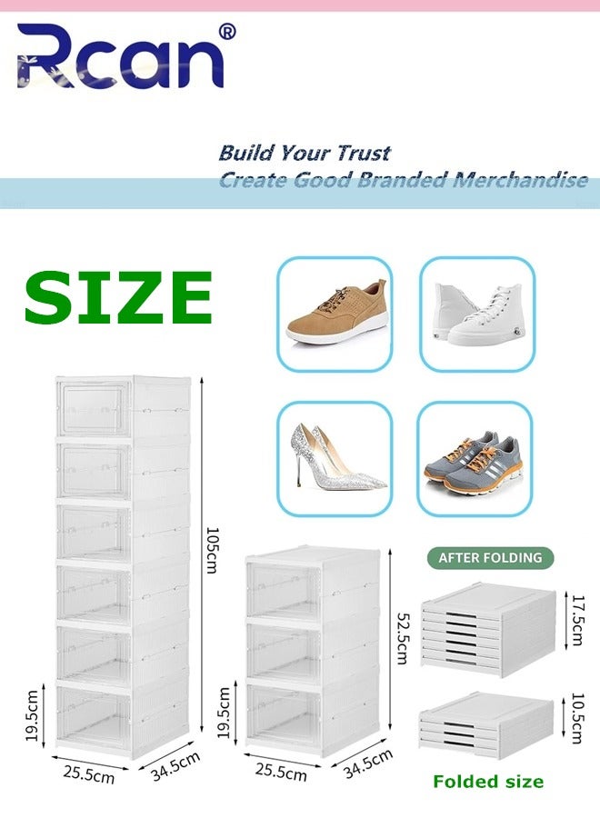 Rcan 6 Layer Foldable Shoe Storage Box Shoe Cabinet Transparent Shoe Storage Organiser Dust Proof Shoe Storage Box Installation-Free Plastic Space Saving Sneaker Container with Transparent Doors for Sneakers Trainers Hallway Under Bed Women Men - Image 2