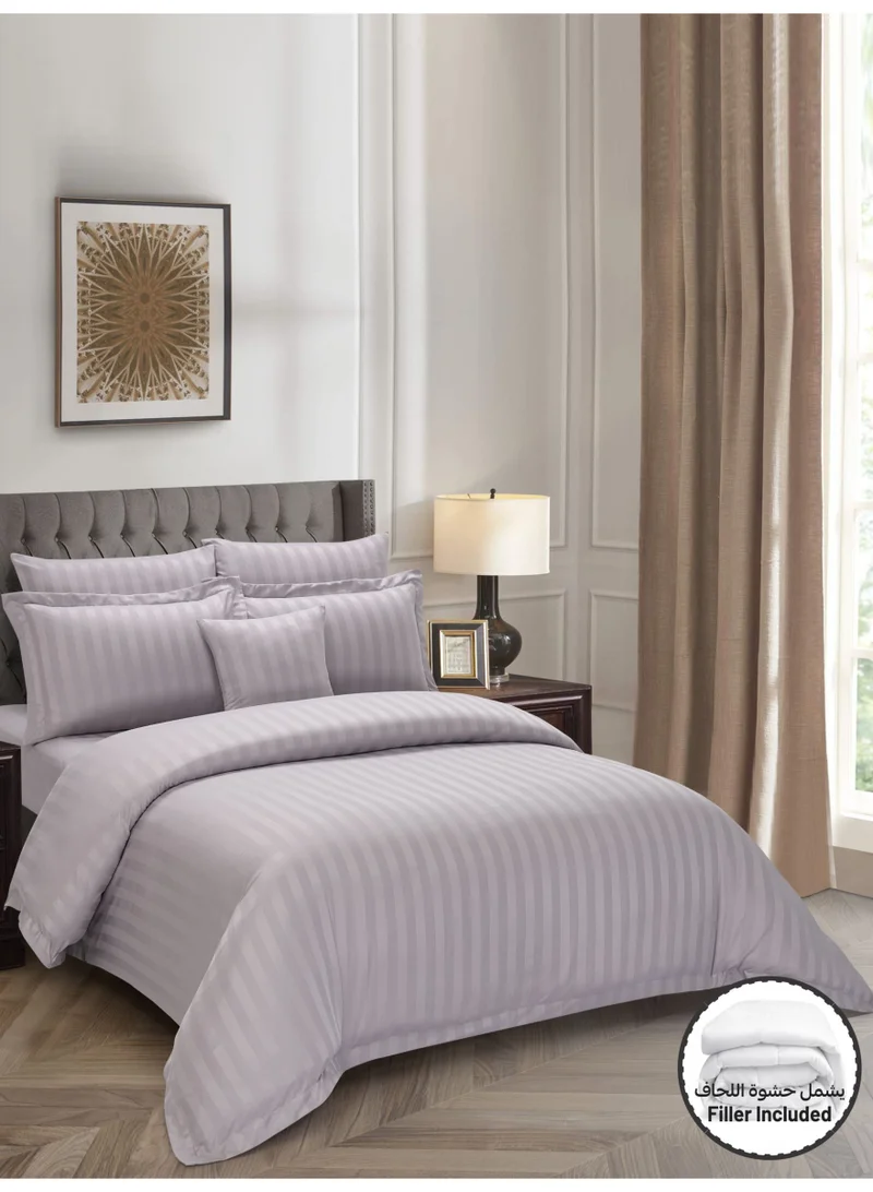 Donetella Striped Comforter Set, King Size Fits 200x200 cm, 8-Piece Hotel Bedding with 350 GSM Filling – Comforter, Comforter Cover, Fitted Sheet, Pillowcases &amp; Cushion Cover