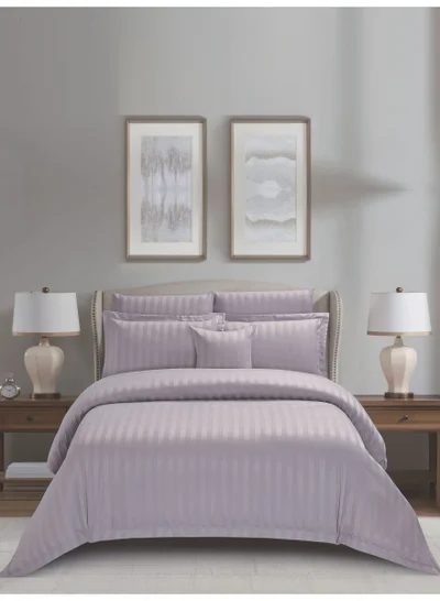 دوناتيلا Striped Comforter Set, King Size Fits 200x200 cm, 8-Piece Hotel Bedding with 350 GSM Filling – Comforter, Comforter Cover, Fitted Sheet, Pillowcases &amp; Cushion Cover
