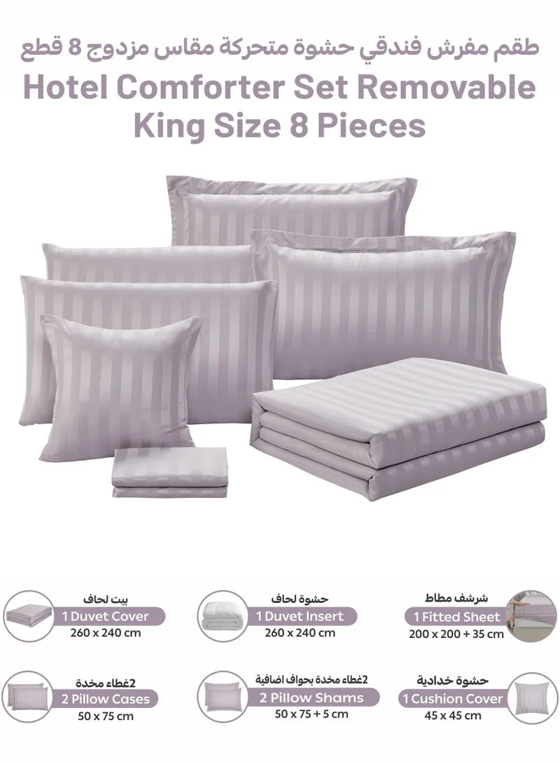Donetella Striped Comforter Set, King Size Fits 200x200 cm, 8-Piece Hotel Bedding with 350 GSM Filling – Comforter, Comforter Cover, Fitted Sheet, Pillowcases &amp; Cushion Cover