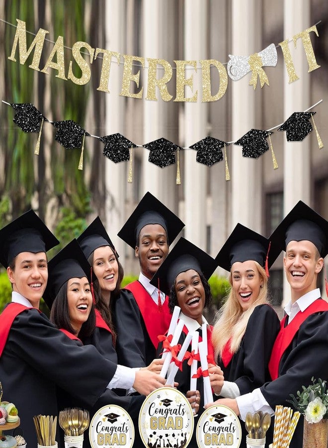 لافتة تهنئة لامعة من FHGG، زينة ذهبية لامعة لحفل التخرج من دفعة 2025، زينة حفل التخرج مع فطيرة شرابة. - Image 4