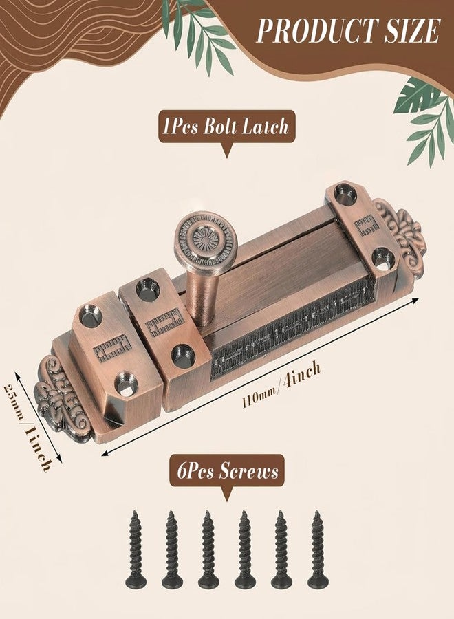 Serplex® Antique Zinc Alloy Door Bolt Latch, Ornate Sliding Security Lock for Doors, Cabinets, Gates & Wooden Windows, Decorative Vintage Barrel Bolt Hardware-Red Bronze, 110 x 25 x 26mm - Image 2