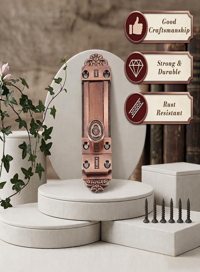 Serplex® Antique Zinc Alloy Door Bolt Latch, Ornate Sliding Security Lock for Doors, Cabinets, Gates & Wooden Windows, Decorative Vintage Barrel Bolt Hardware-Red Bronze, 110 x 25 x 26mm - Image 3