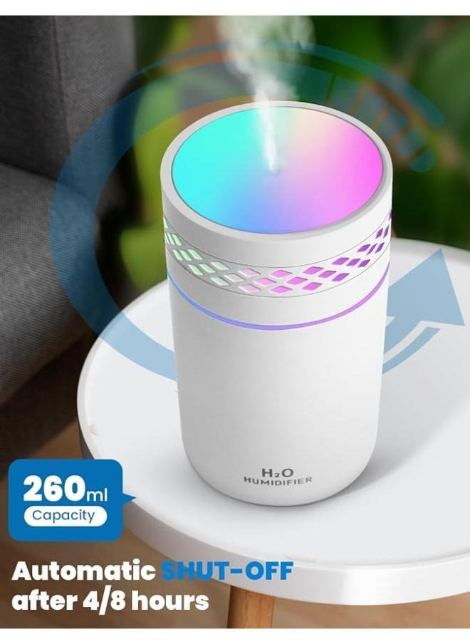 Car Humidifier Diffuser 260ml Type-C Essential Oil Aromatherapy Diffuser with Colorful Light Cool Mist Air Humidifier Car Air Purifier USB Quiet for Car Plants Home