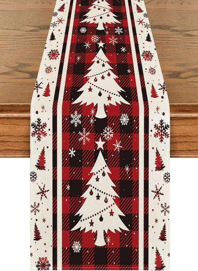 Leuceiy Red Pine Trees Christmas Table Runner, Seasonal Winter Holiday Kitchen Dining Table Decoration for Indoor Outdoor Home Party Decor 13 x 72 Inch - Image 1