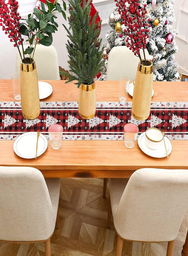 Leuceiy Red Pine Trees Christmas Table Runner, Seasonal Winter Holiday Kitchen Dining Table Decoration for Indoor Outdoor Home Party Decor 13 x 72 Inch - Image 4