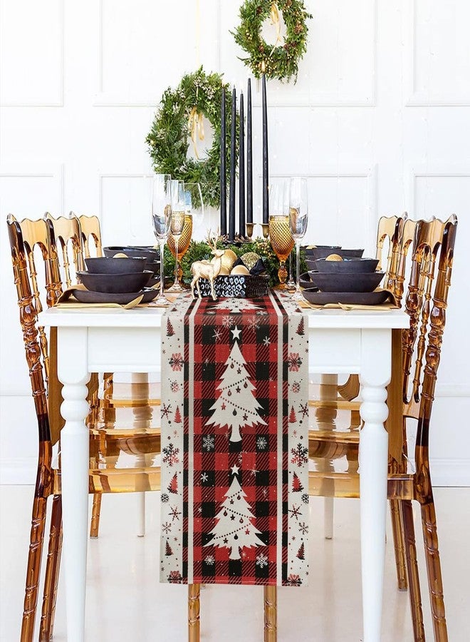 Leuceiy Red Pine Trees Christmas Table Runner, Seasonal Winter Holiday Kitchen Dining Table Decoration for Indoor Outdoor Home Party Decor 13 x 72 Inch - Image 5