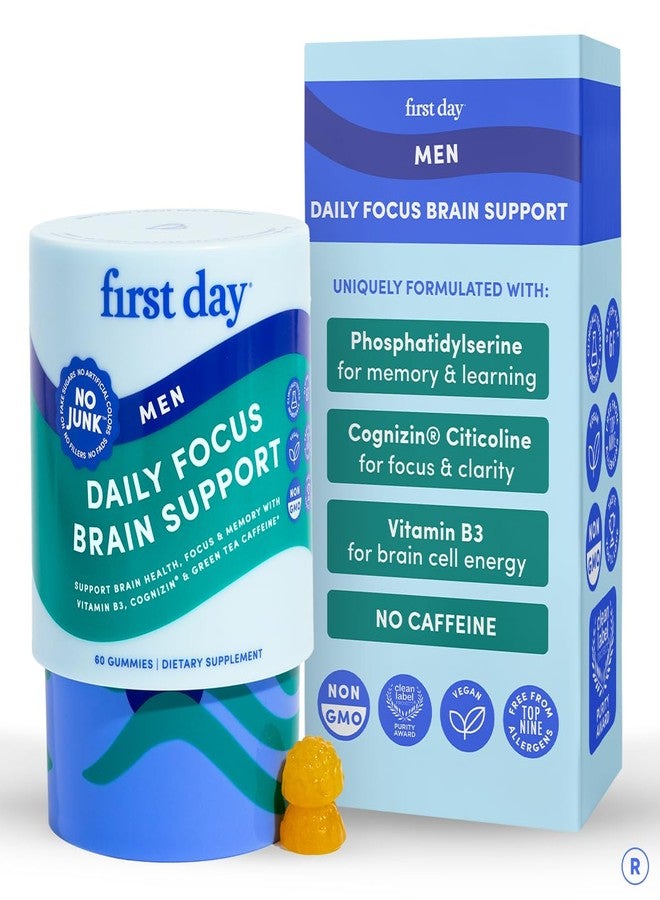 FIRST DAY Men’s Daily Nootropic Brain Supplement Gummies for Focus, Memory & Mental Energy | with Cognizin® Citicoline, Phosphatidylserine & Natural Caffeine | Vegan, Allergen-Free | 30-Day Supply - Image 1