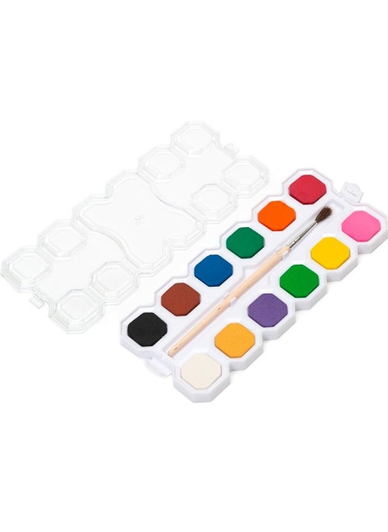 YALONG 12 Watercolor Set of Watercolor Tablets paints with brush for coloring  - Image 3