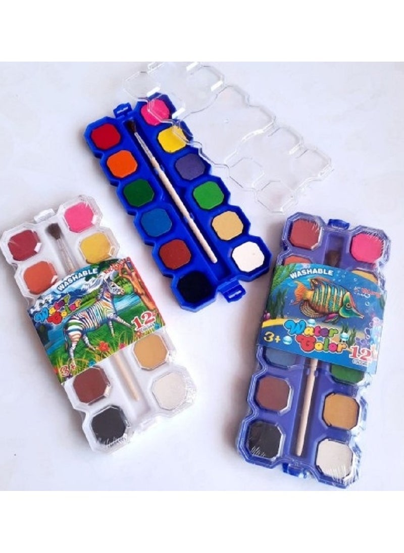 YALONG 12 Watercolor Set of Watercolor Tablets paints with brush for coloring  - Image 2
