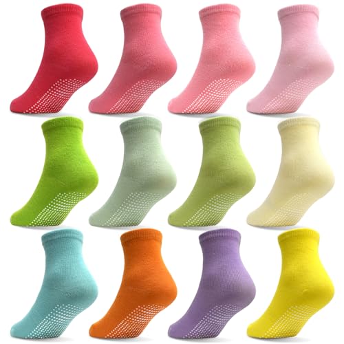 Tphon Toddler Girls Non-Slip Socks Anti Skid Socks with Grippers for Boys Girls 12 Pairs for 1-3 Years Kids Children - Image 1