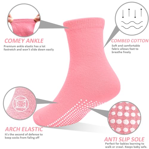 Tphon Toddler Girls Non-Slip Socks Anti Skid Socks with Grippers for Boys Girls 12 Pairs for 1-3 Years Kids Children - Image 2