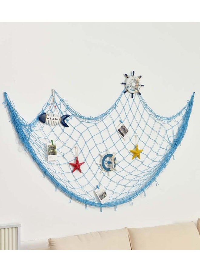 ZVEV Fishing Net Decoration,(78 x 78 Inch, Blue) Decorative Fishing Net Nautical Wall Hanging Fish Nets Decor Netting for Wall Frame Photo,Mediterranean Style Nautical Decorative Fishing Net (Blue) - Image 2