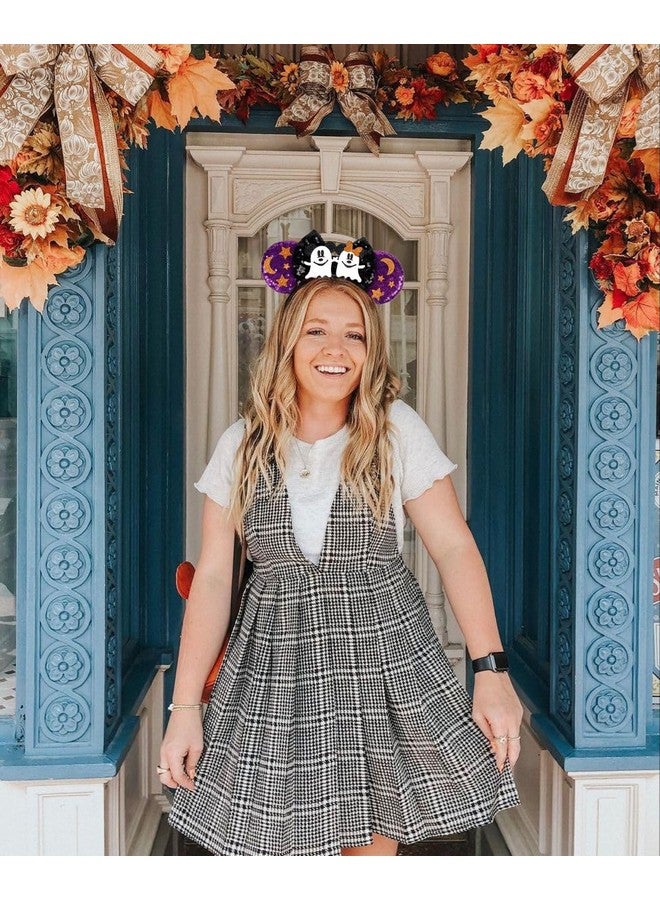 ووفوووفو عصابات رأس على شكل آذان الفأر للهالوين للنساء، أربطة شعر مزخرفة بفيونكة للفتيات مع عصابة رأس من الترتر الأرجواني الشبح، أزياء إكسسوارات الشعر التنكرية - Image 5