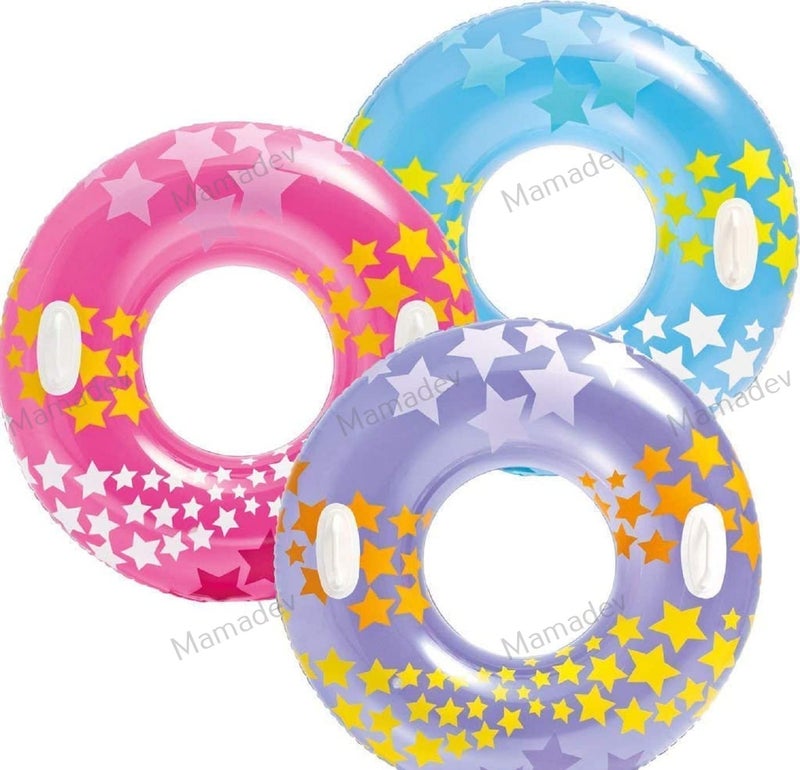 Mamadev ®:- Adult Swimming Ring Inflatable Pool Float Tube Circle Water Toys Air Mattress Pool Swim Tube with 2 Handles(Size - 30''inch)(Multi Color)(8+ Years up)(1 PIS) - Image 3