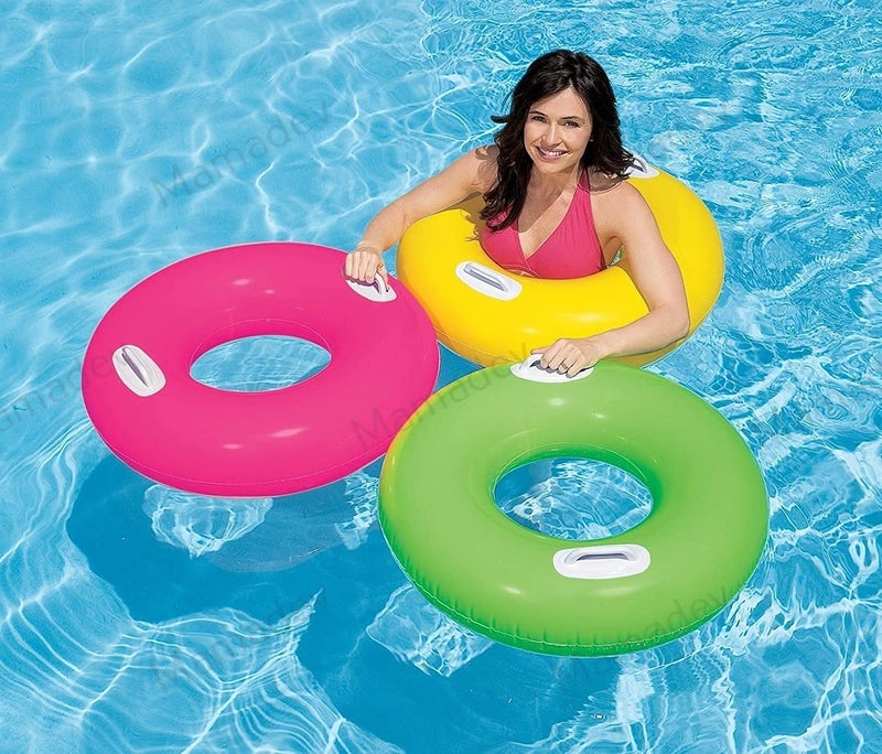 Mamadev ®:- Adult Swimming Ring Inflatable Pool Float Tube Circle Water Toys Air Mattress Pool Swim Tube with 2 Handles(Size - 30''inch)(Multi Color)(8+ Years up)(1 PIS) - Image 2