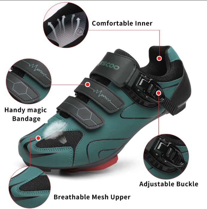 KESCOO Unisex Cycling Shoes Compatible with pelaton Indoor Road Bike Riding Shoes for Men and Women Delta Cleats Clip Outdoor Pedal (Green, M12) - Image 4