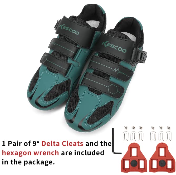 KESCOO Unisex Cycling Shoes Compatible with pelaton Indoor Road Bike Riding Shoes for Men and Women Delta Cleats Clip Outdoor Pedal (Green, M12) - Image 3