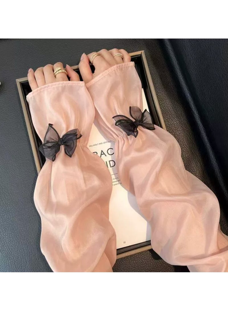 Summer Fingerless Gloves Women Loose Sun Protection Gloves Lady Thin Ice Bow Tie