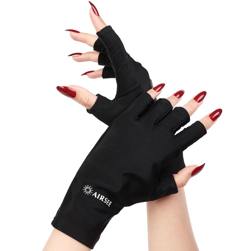 AIRSEE Premium UPF 50+ UV Protection Gloves for Gel Manicures - Fingerless Design for Professional Solon & Home Use, Anti UVA/UVB, Breathable Cool Tech Gloves for UV Lamp & Sun Protection (Black) - Image 1