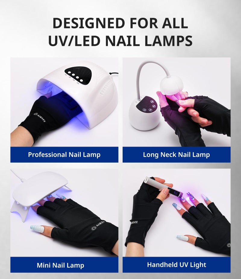 AIRSEE Premium UPF 50+ UV Protection Gloves for Gel Manicures - Fingerless Design for Professional Solon & Home Use, Anti UVA/UVB, Breathable Cool Tech Gloves for UV Lamp & Sun Protection (Black) - Image 4