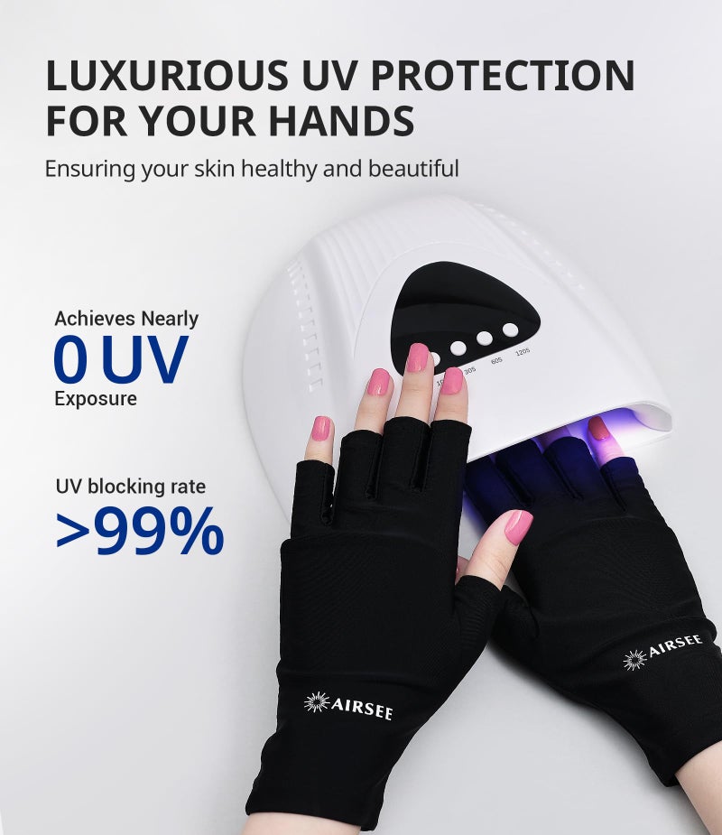 AIRSEE Premium UPF 50+ UV Protection Gloves for Gel Manicures - Fingerless Design for Professional Solon & Home Use, Anti UVA/UVB, Breathable Cool Tech Gloves for UV Lamp & Sun Protection (Black) - Image 2