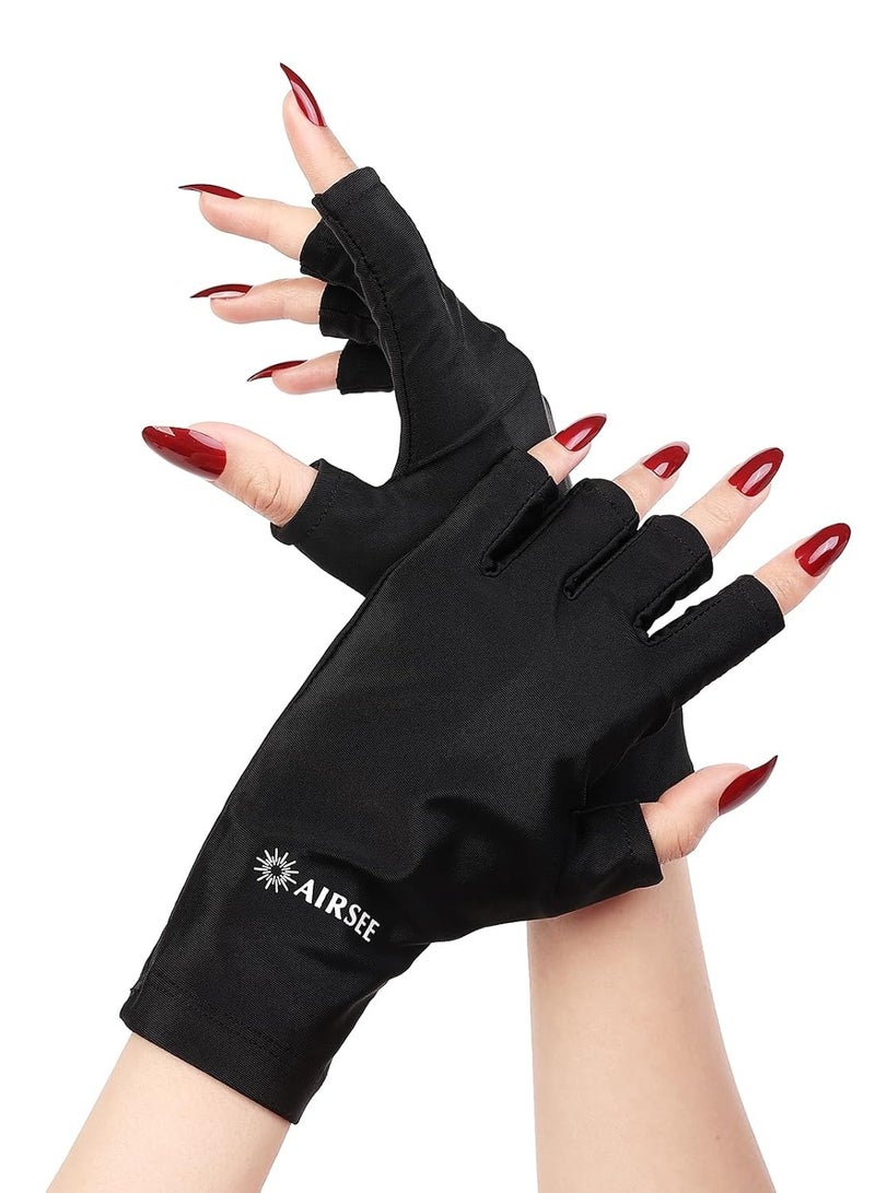 AIRSEE AIRSEE Premium Series Anti-UV Gloves for Nail Gel, Soft Silky and Comfortable to Enjoy Manicures,Professional UPF50+ Protection for UV Lamp,Fingerless Gloves for Women Girls Use(Midnight Elegance)  - Image 1