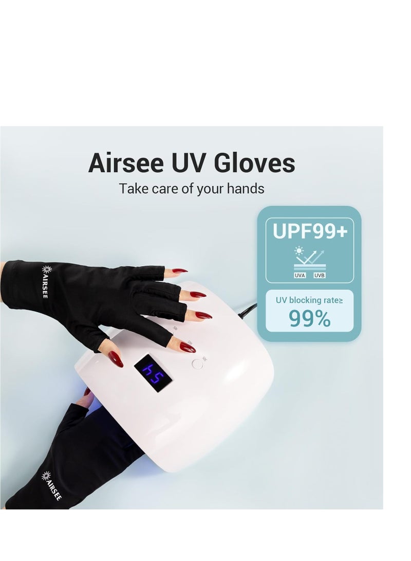 AIRSEE AIRSEE Premium Series Anti-UV Gloves for Nail Gel, Soft Silky and Comfortable to Enjoy Manicures,Professional UPF50+ Protection for UV Lamp,Fingerless Gloves for Women Girls Use(Midnight Elegance)  - Image 2