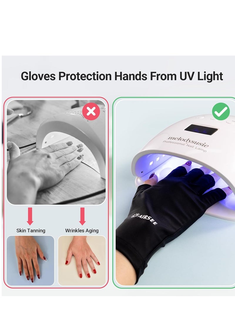 AIRSEE AIRSEE Premium Series Anti-UV Gloves for Nail Gel, Soft Silky and Comfortable to Enjoy Manicures,Professional UPF50+ Protection for UV Lamp,Fingerless Gloves for Women Girls Use(Midnight Elegance)  - Image 3