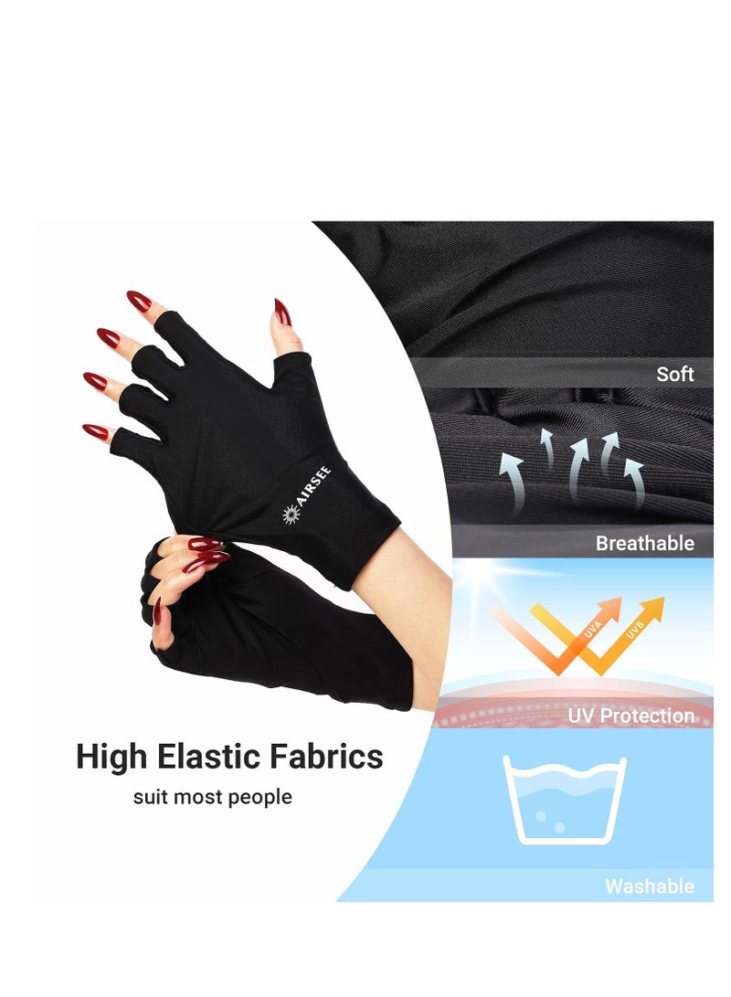 AIRSEE AIRSEE Premium Series Anti-UV Gloves for Nail Gel, Soft Silky and Comfortable to Enjoy Manicures,Professional UPF50+ Protection for UV Lamp,Fingerless Gloves for Women Girls Use(Midnight Elegance)  - Image 4
