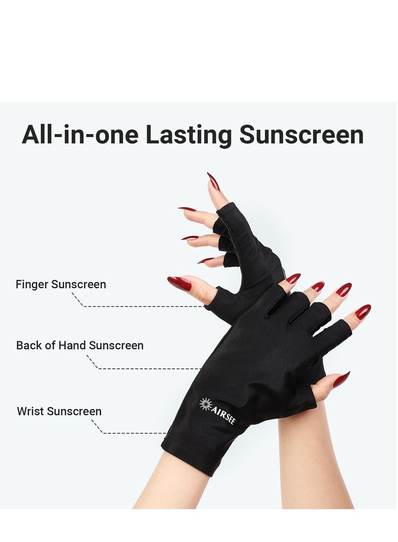 AIRSEE AIRSEE Premium Series Anti-UV Gloves for Nail Gel, Soft Silky and Comfortable to Enjoy Manicures,Professional UPF50+ Protection for UV Lamp,Fingerless Gloves for Women Girls Use(Midnight Elegance)  - Image 5