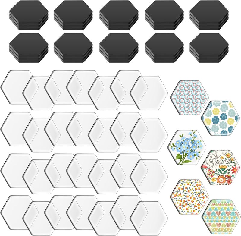 Weewooday 72 Pieces Craft Magnets Glass Ceramic Ferrite Magnet with Adhesive Backing and Transparent Clear Glass Cabochons for DIY Craft Fridge Refrigerator Pendants - Image 1