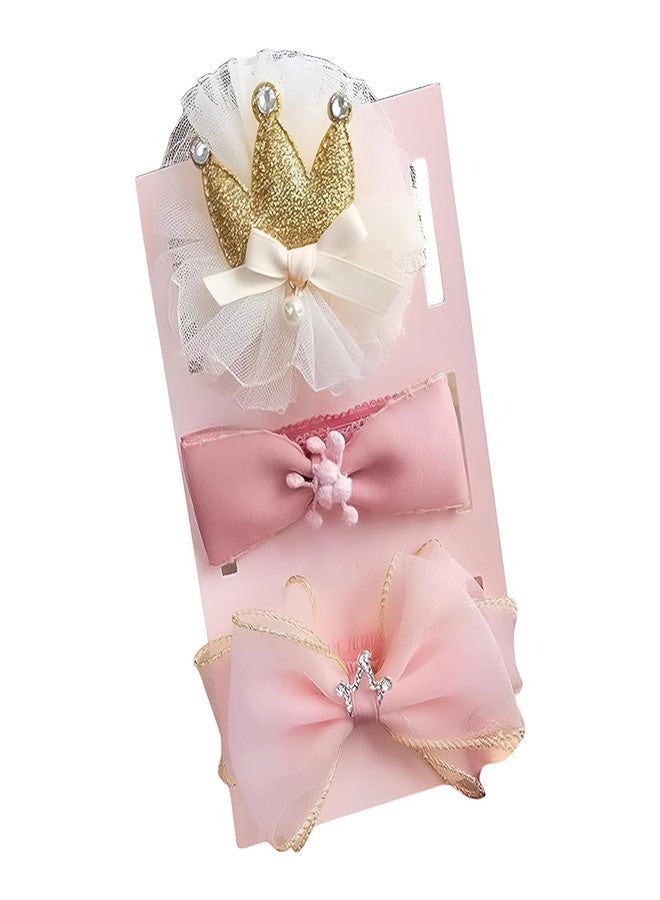 Cartshopper QUEEN Baby Girl Hair Bows Set, Princess Crown Headband & Soft Nylon Bow Clips, Pink, for Infants, Toddlers & Kids, 3-Pack (BOW) - Image 1