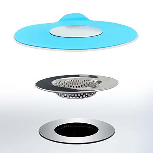 Seatery 2PCS Bathtub Stopper Hair Catcher Kit, Bathtub Drain Strainer, Tub Stopper Plug Cover, Sink Filter, Silicone Drain Stopper for Bathroom, Laundry (Blue) - Image 1