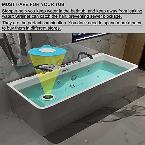 Seatery 2PCS Bathtub Stopper Hair Catcher Kit, Bathtub Drain Strainer, Tub Stopper Plug Cover, Sink Filter, Silicone Drain Stopper for Bathroom, Laundry (Blue) - Image 2