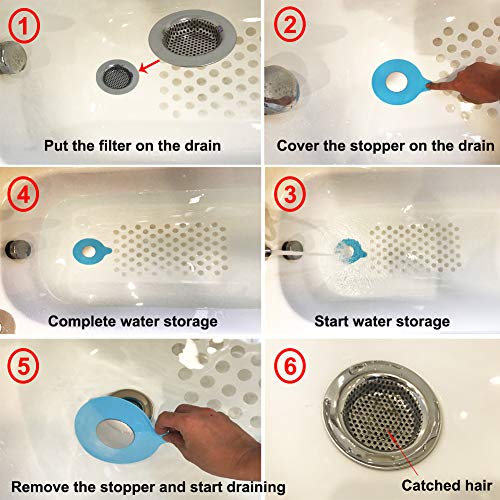Seatery 2PCS Bathtub Stopper Hair Catcher Kit, Bathtub Drain Strainer, Tub Stopper Plug Cover, Sink Filter, Silicone Drain Stopper for Bathroom, Laundry (Blue) - Image 5
