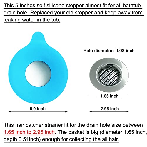 Seatery 2PCS Bathtub Stopper Hair Catcher Kit, Bathtub Drain Strainer, Tub Stopper Plug Cover, Sink Filter, Silicone Drain Stopper for Bathroom, Laundry (Blue) - Image 3