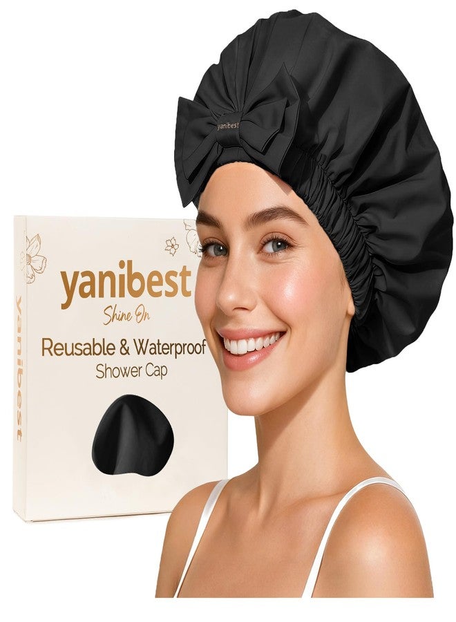Yanibest Shower Cap Reusable Waterproof, Wide Elastic Band Bath Cap - Comfortable & Durable Bath Hair Hat for Women - Image 1