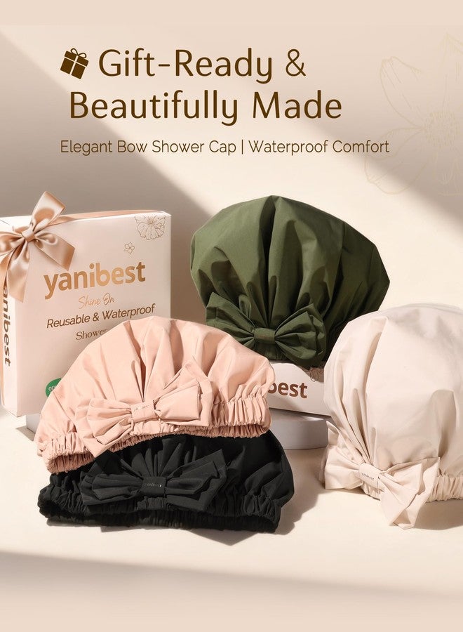 Yanibest Shower Cap Reusable Waterproof, Wide Elastic Band Bath Cap - Comfortable & Durable Bath Hair Hat for Women - Image 5
