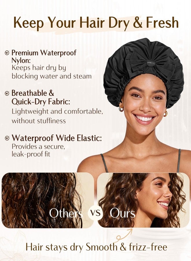Yanibest Shower Cap Reusable Waterproof, Wide Elastic Band Bath Cap - Comfortable & Durable Bath Hair Hat for Women - Image 3