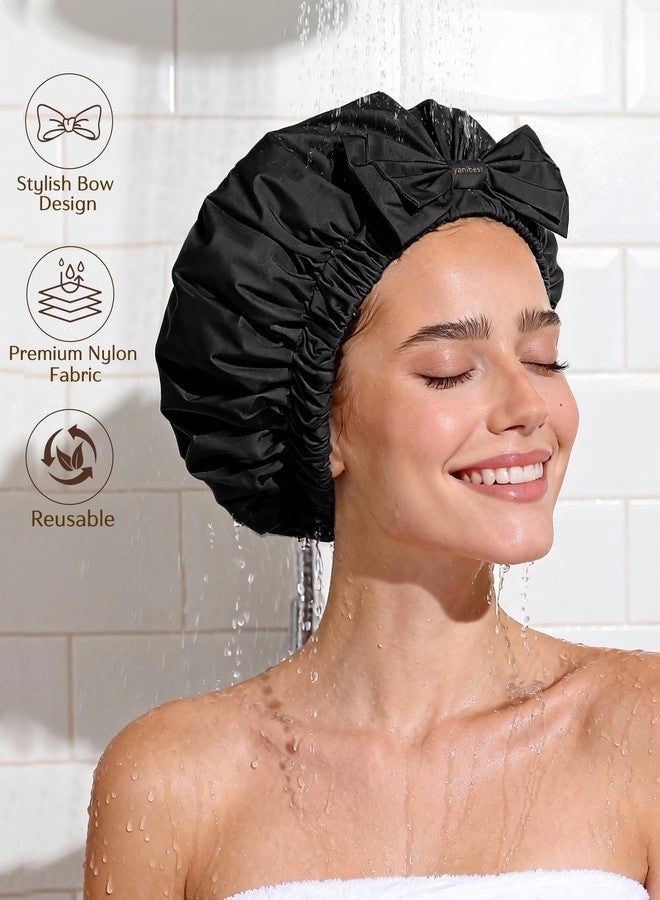 Yanibest Shower Cap Reusable Waterproof, Wide Elastic Band Bath Cap - Comfortable & Durable Bath Hair Hat for Women - Image 2