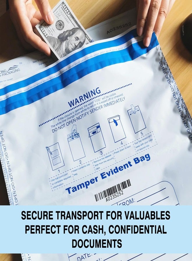 FEILONG PACKAGING 100Pcs 12"x16" Tamper Evident Security Cash Bags - White, Opaque 2.8 Mil Polyethylene (PE) - High Level Security Seal - Cash, Valuables - Square, Lightweight - Flap Closure - Image 2